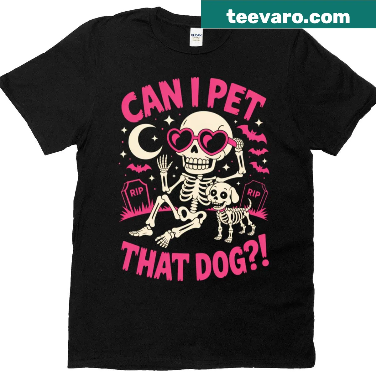 Funny Halloween t-shirt for dog lovers with skeleton graphic — on a men's t-shirt