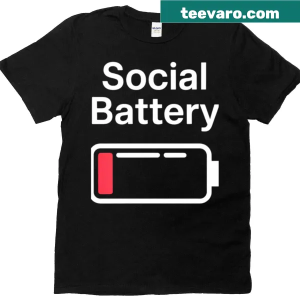 Funny introvert t-shirt with battery graphic and 'Social Battery' text