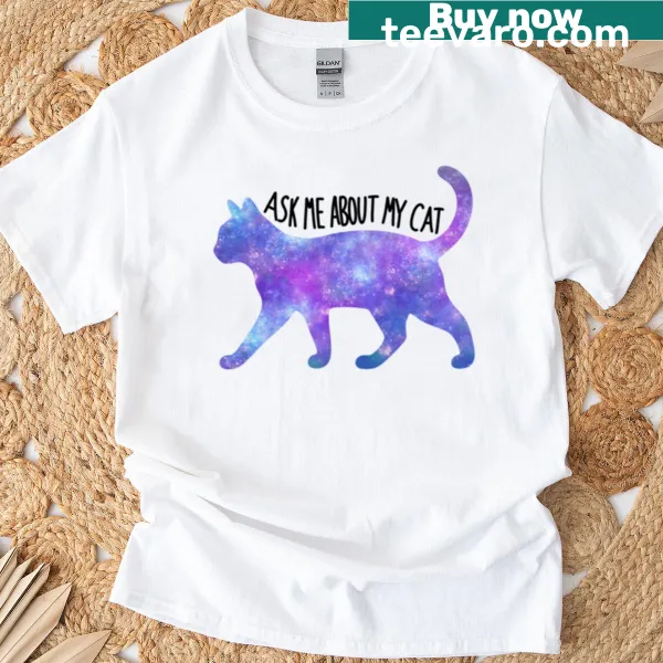 Silhouette of a cat with cosmic design and text asking about cats