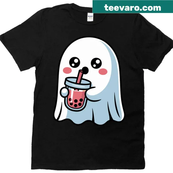 Cute ghost enjoying bubble tea t-shirt