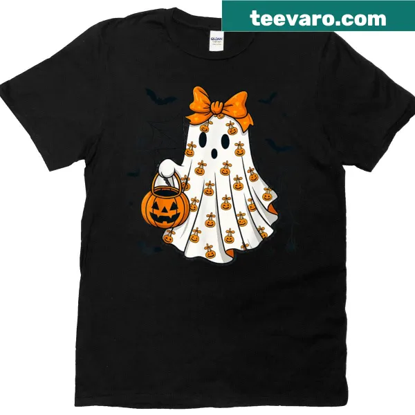 Halloween t-shirt with a playful ghost and pumpkin design