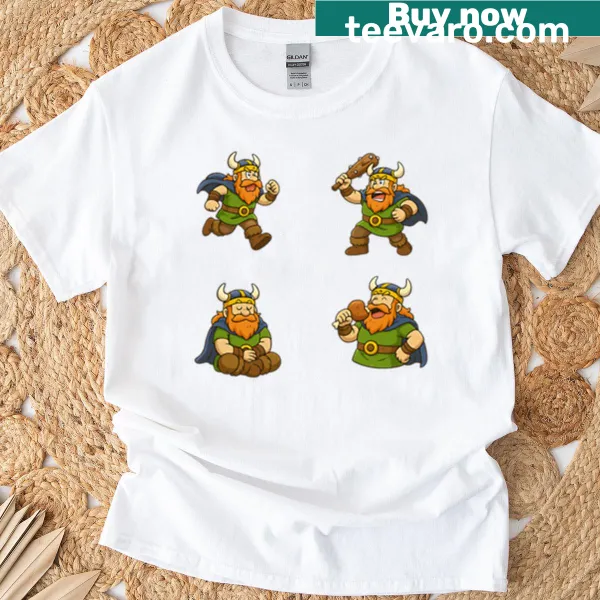 Graphic t-shirt featuring a pack of giant Vikings