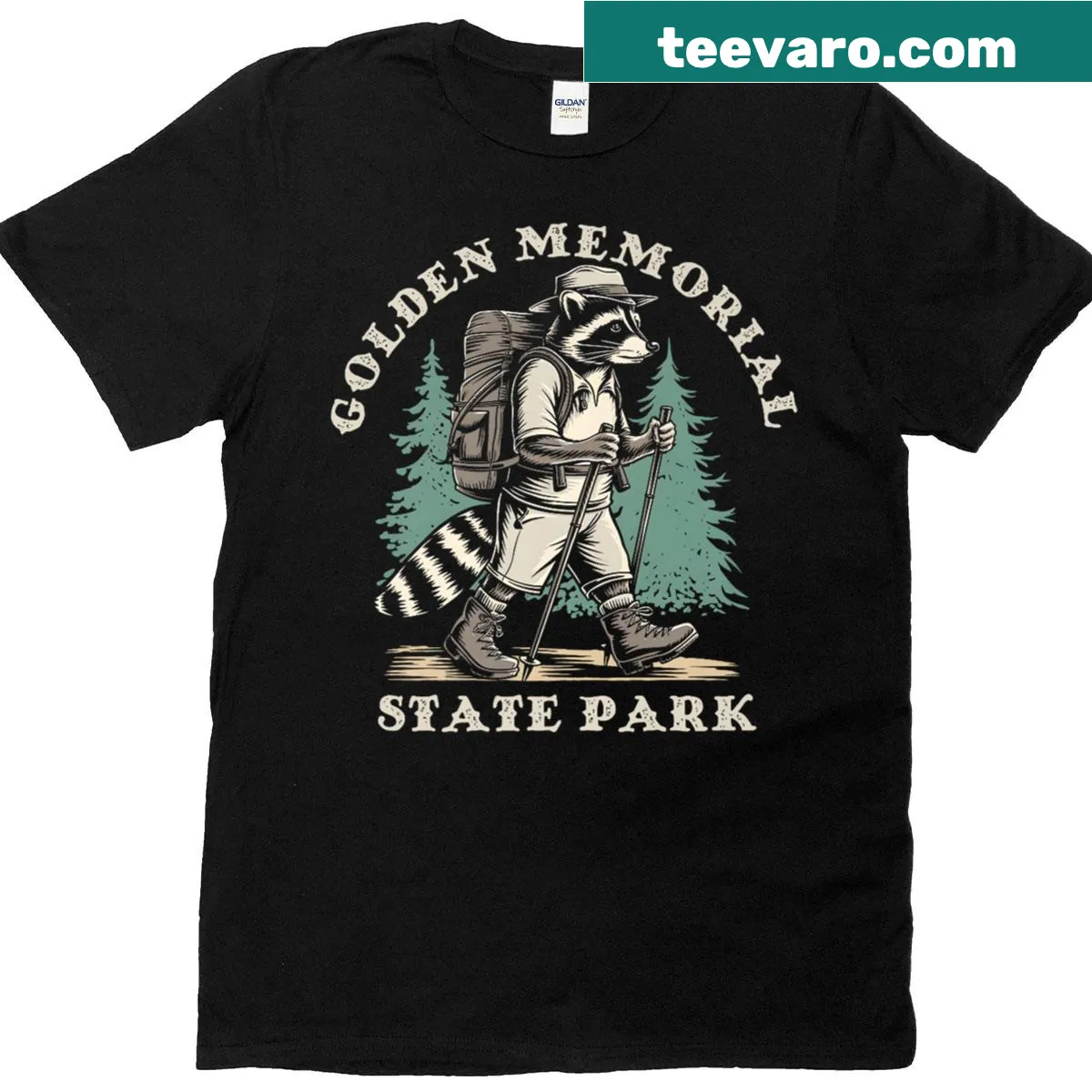 Raccoon illustration on a Golden Memorial State Park t-shirt — on a men's t-shirt