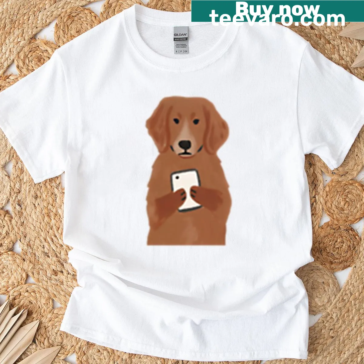 Golden Retriever design with humorous texting phrase on a t-shirt — on a men's t-shirt