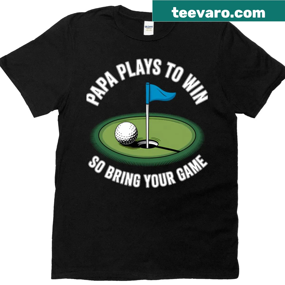 Funny golf-themed t-shirt for grandpas with humorous text — on a men's t-shirt