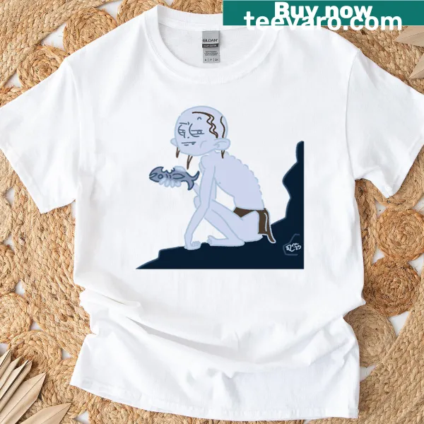 Gollum's suspicious expression captured in an engaging T-shirt design.