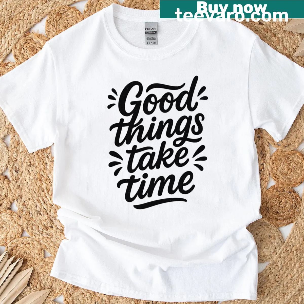 T-shirt with the phrase 'Good Things Take Time' in a motivational design — on a men's t-shirt