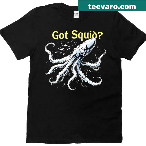 Playful squid illustration on a deep sea-themed t-shirt