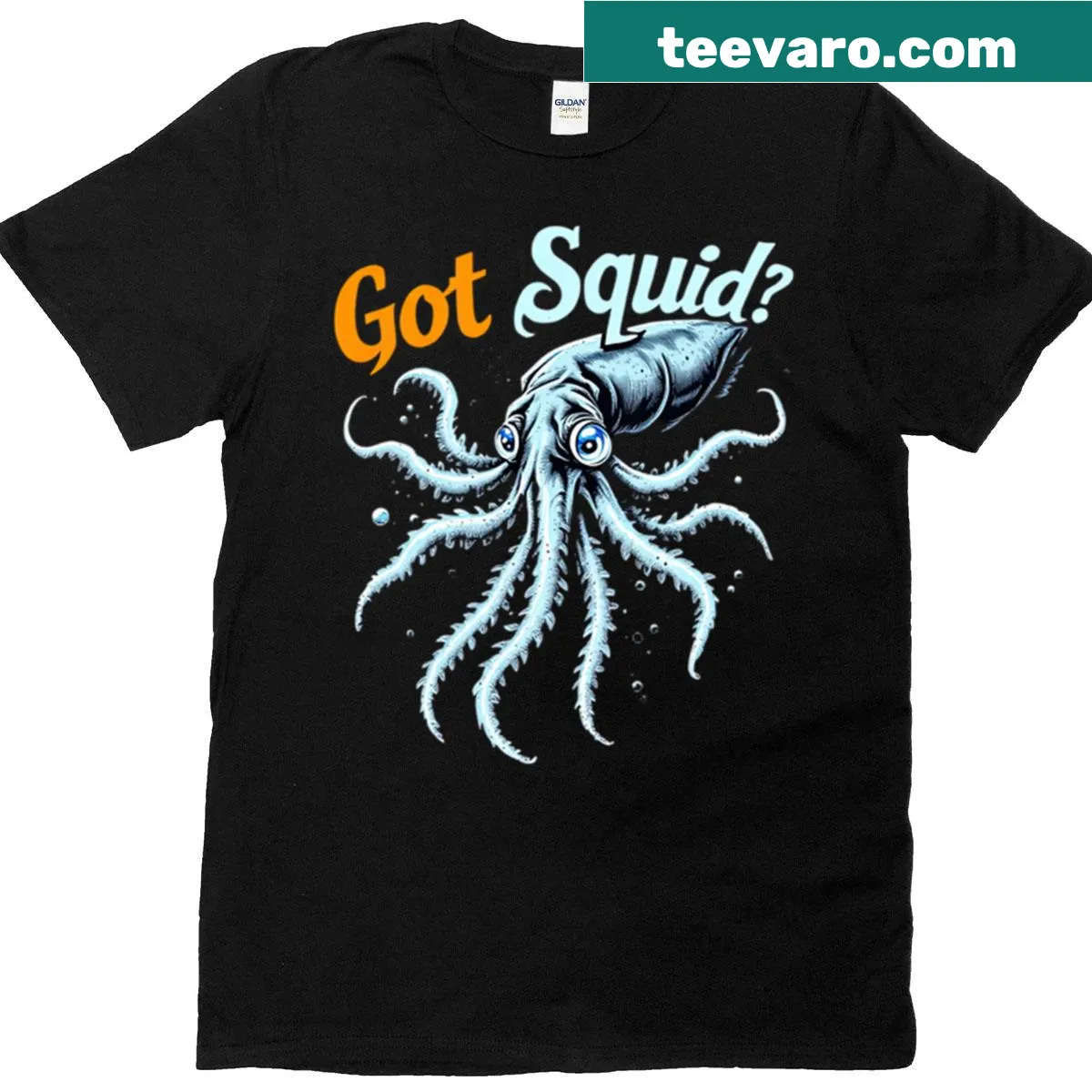 Deep sea vibes t-shirt with playful squid illustration — on a men's t-shirt