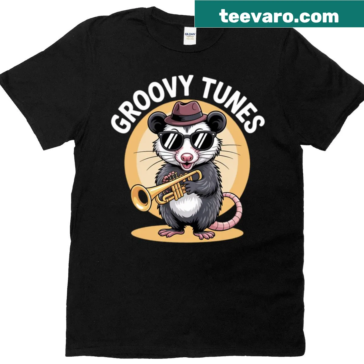 Retro t-shirt celebrating music with groovy design for musicians — on a men's t-shirt