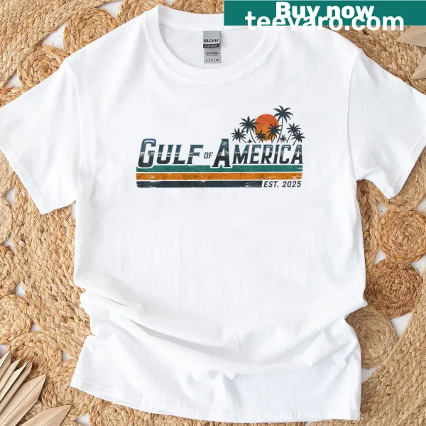 Scenic illustration of the Gulf of America on a t-shirt