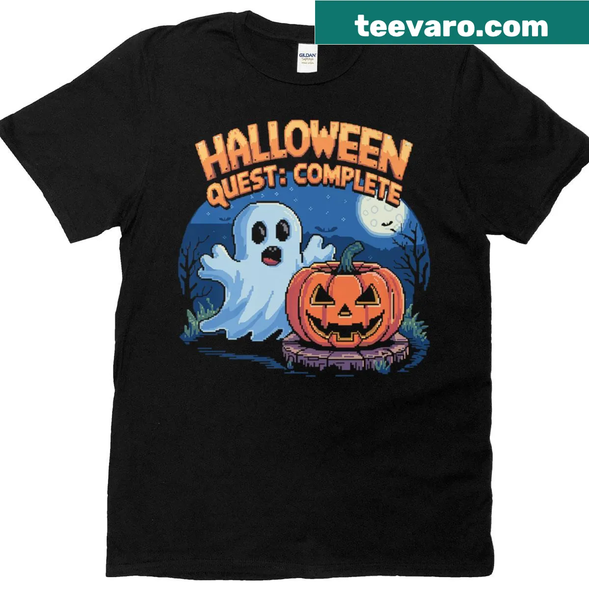 Funny gamer Halloween t-shirt with pumpkin design — on a men's t-shirt