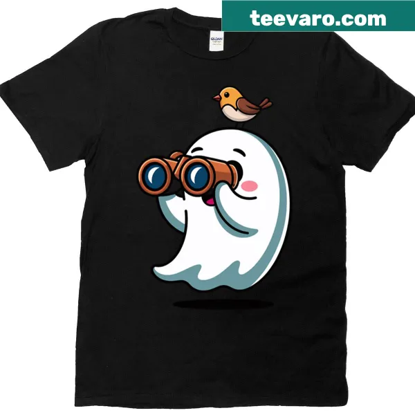 Oversized T-shirt with birdwatching ghost illustration