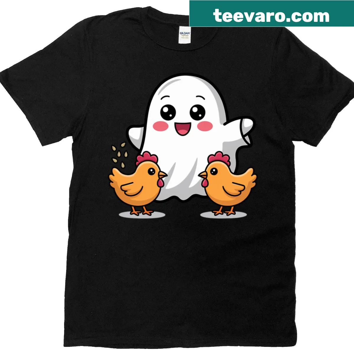 Humorous ghostly chicken graphic T-shirt for chicken enthusiasts — on a men's t-shirt