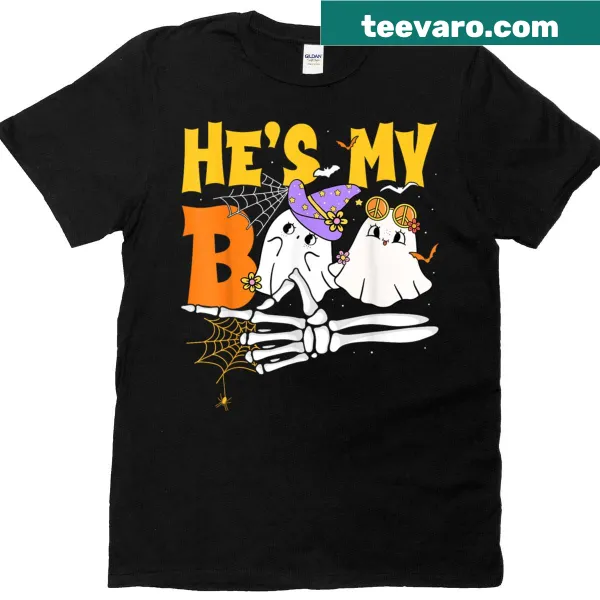 Matching Halloween couple T-shirts with ghost graphics and phrases