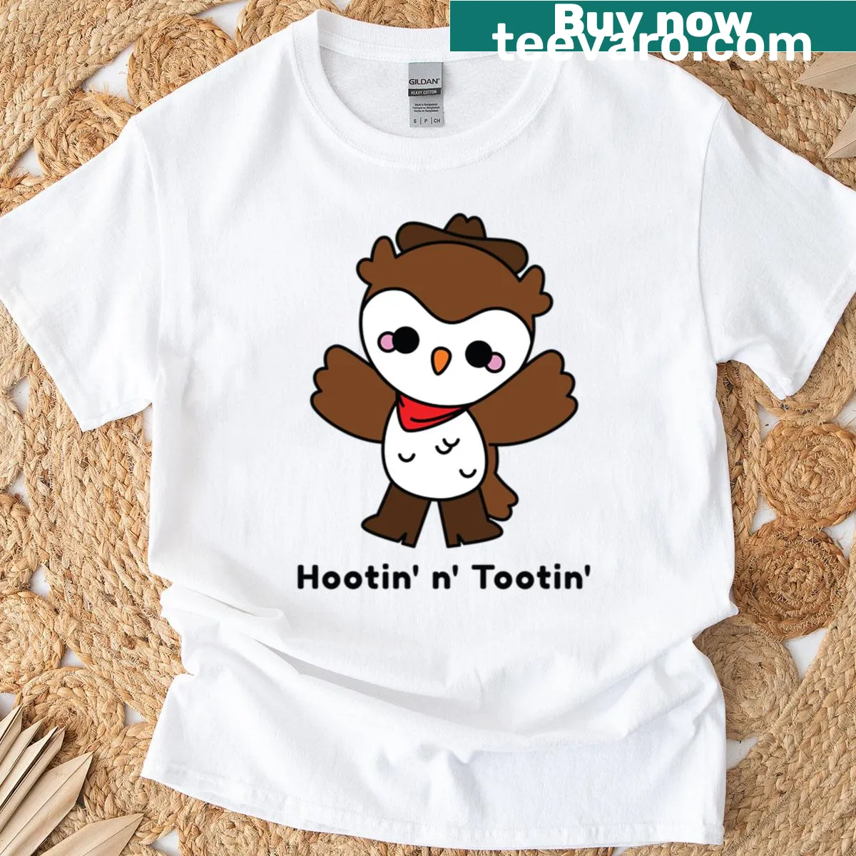 Cute cowboy owl T-shirt with cartoon design and fun text — on a men's t-shirt
