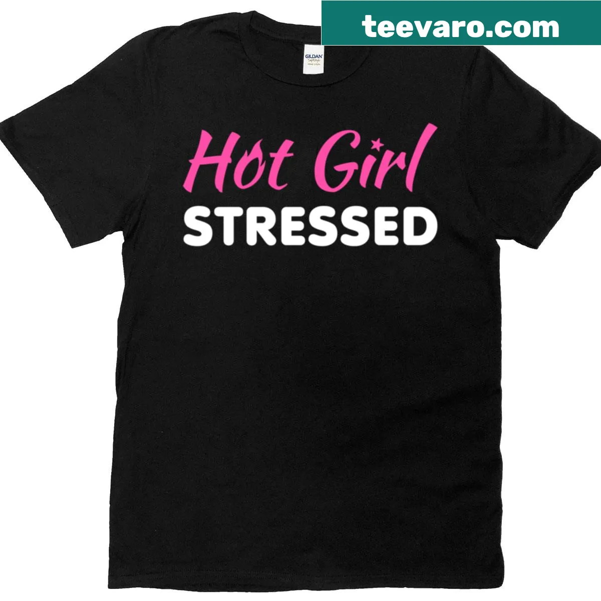 Oversized pink t-shirt with a funny sarcastic quote for stressed hot girls — on a men's t-shirt