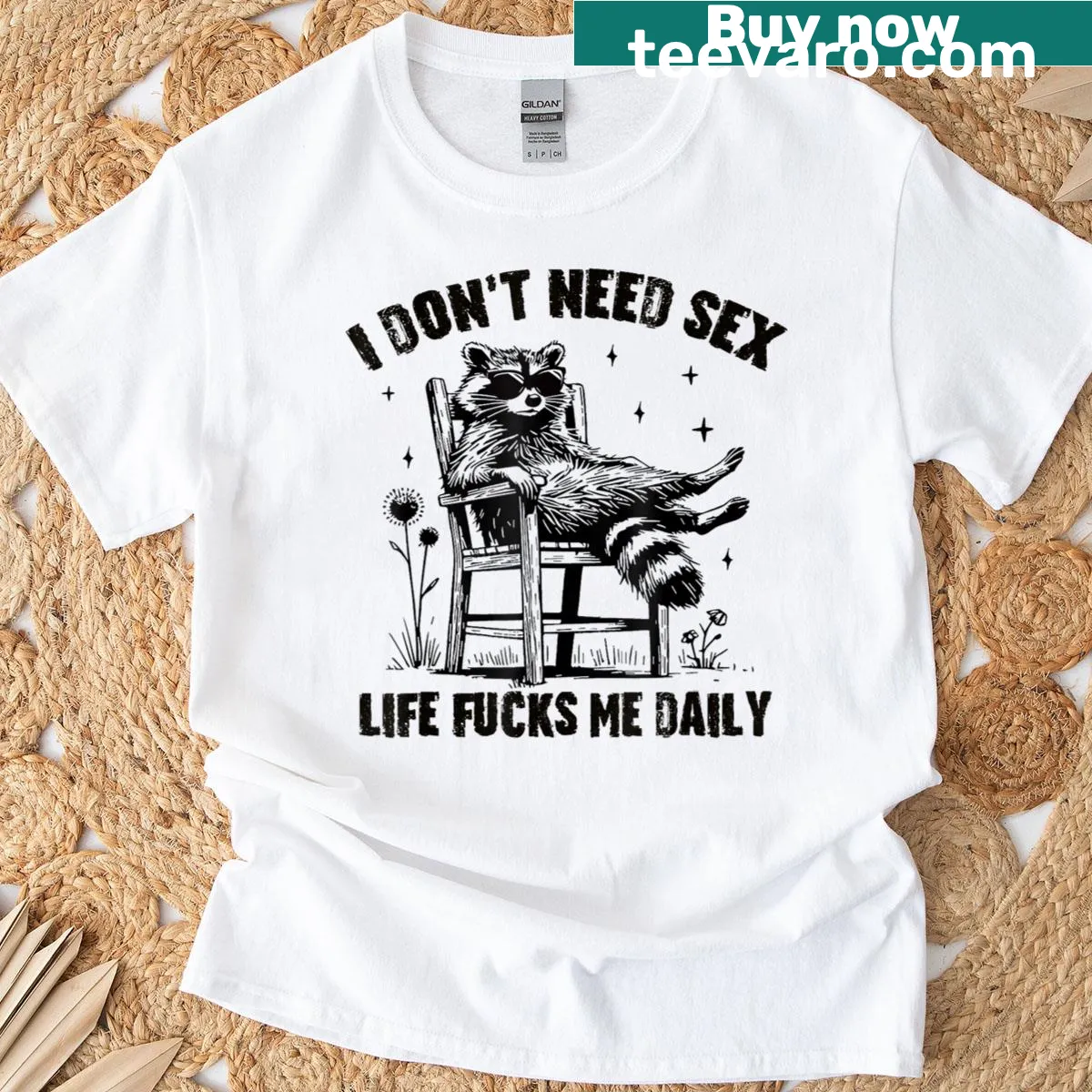 Sarcastic funny T-shirt featuring a raccoon graphic and humorous text — on a men's t-shirt