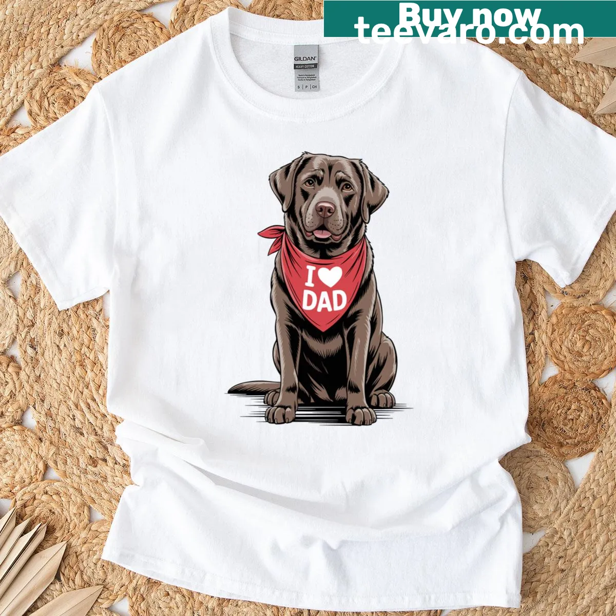 T-shirt with 'I Love Dad' and Labrador retriever graphic — on a men's t-shirt