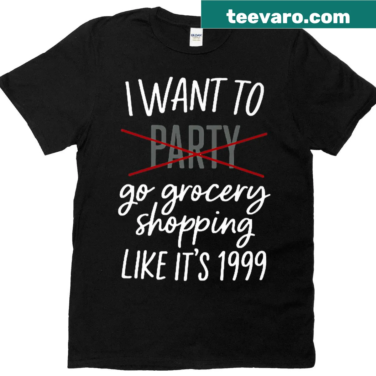 Nostalgic t-shirt with a humorous slogan about grocery shopping. — on a men's t-shirt