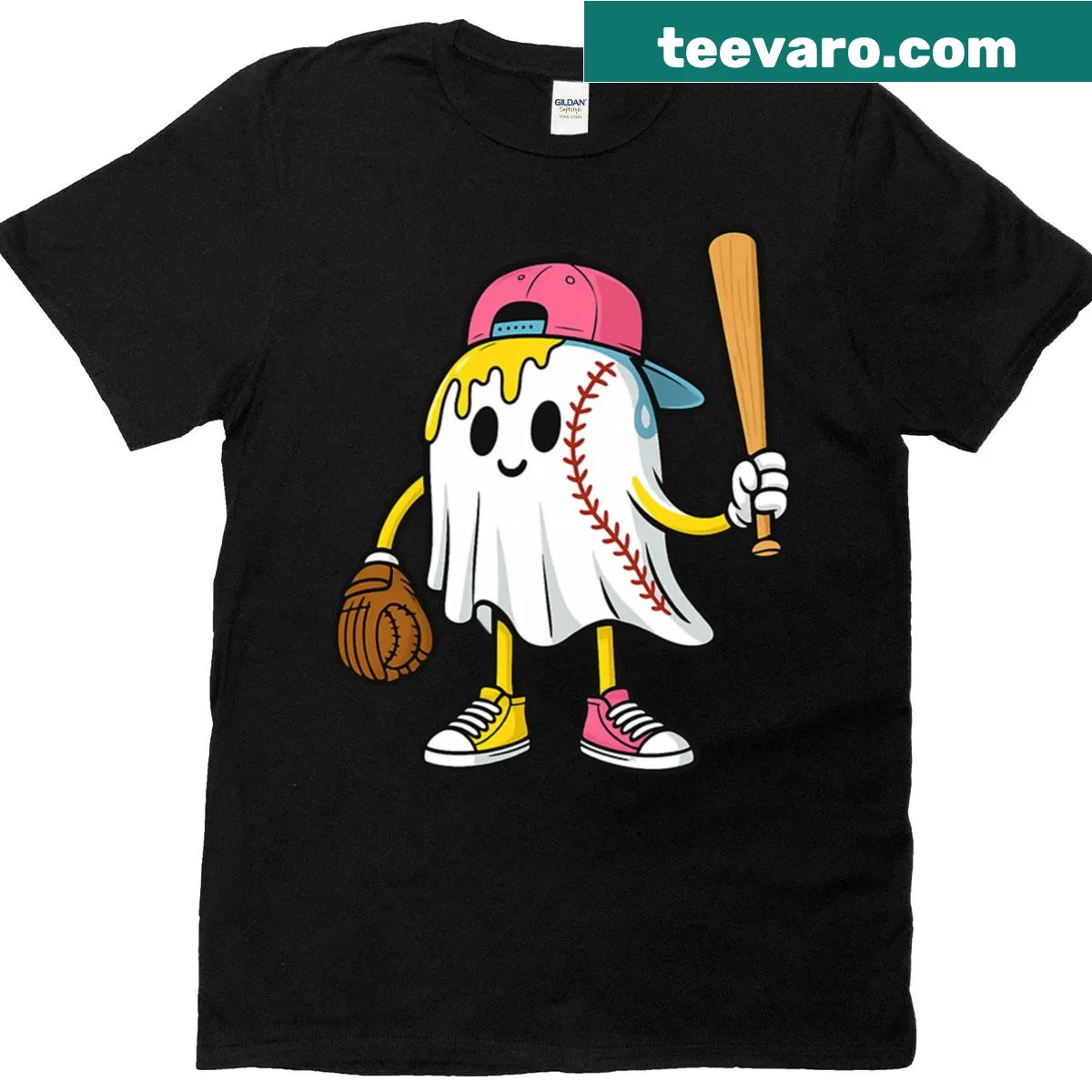 Halloween t-shirt with an illustration of ice cream drips and ghosts. — on a men's t-shirt