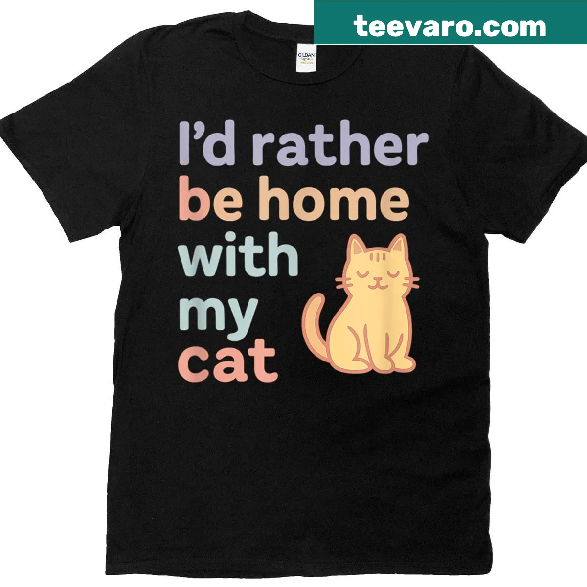 Soft pastel t-shirt with the text 'I'd Rather Be Home With My Cat' — on a men's t-shirt