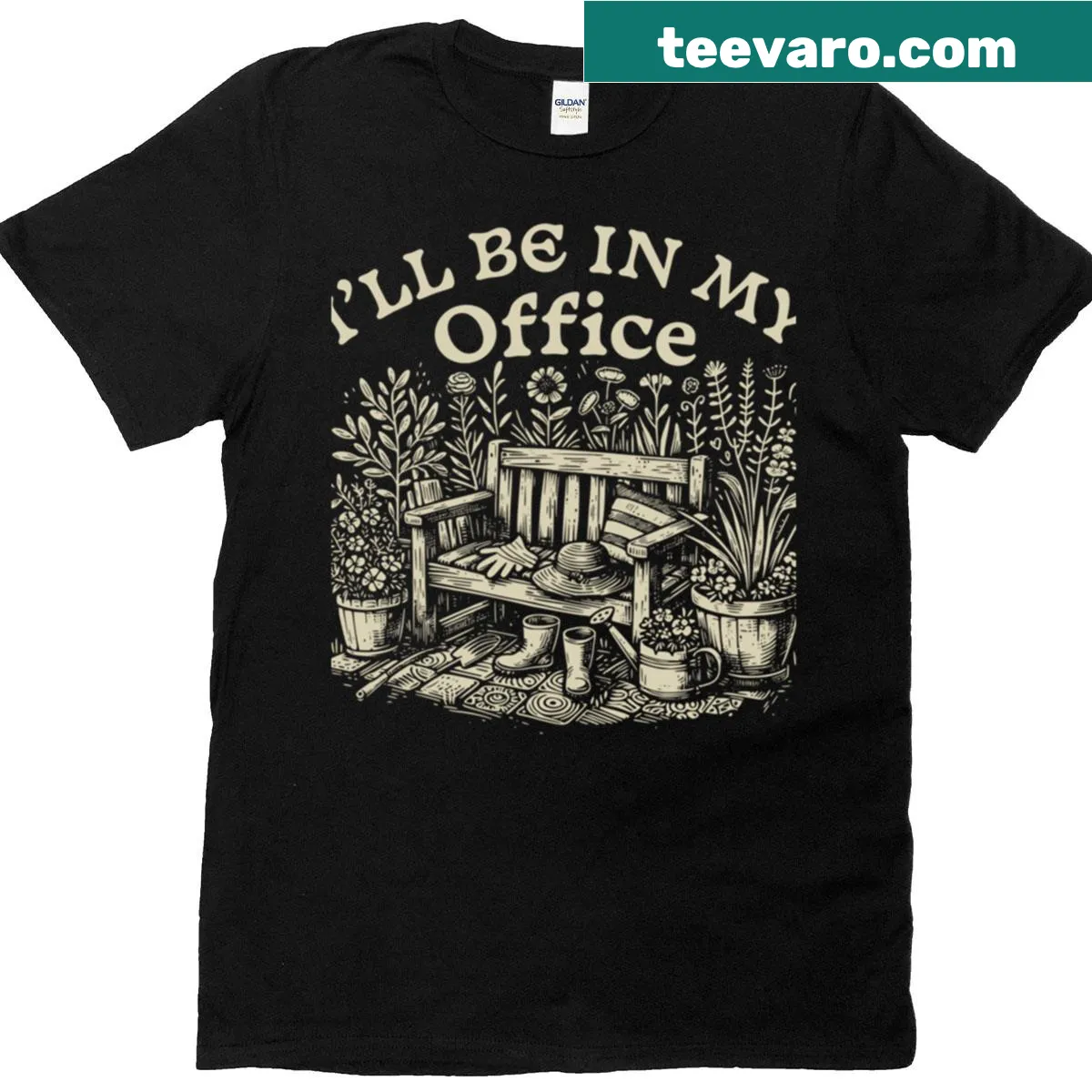 Funny gardening t-shirt with text 'I'll Be In My Office.' — on a men's t-shirt