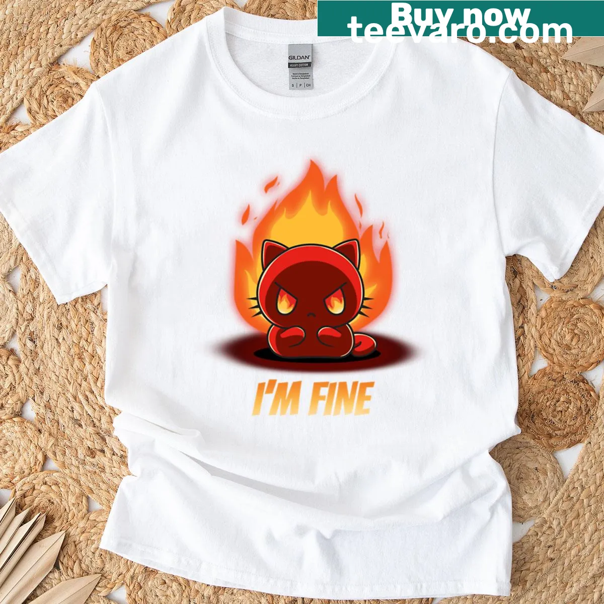 Cute angry cat design on a tee with 'Im Fine' text — on a men's t-shirt