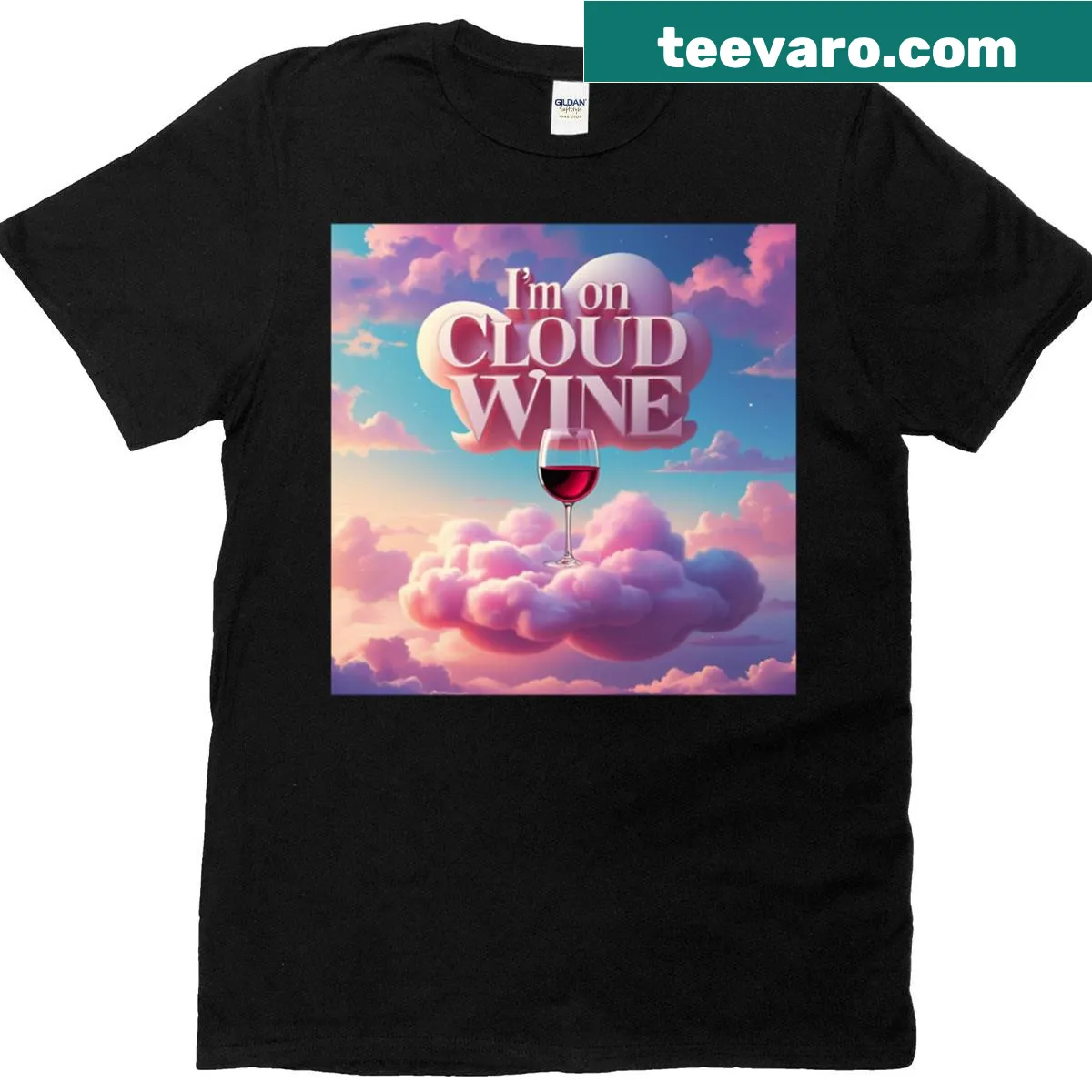 Funny t-shirt with 'I’m On Cloud Wine' illustration — on a men's t-shirt