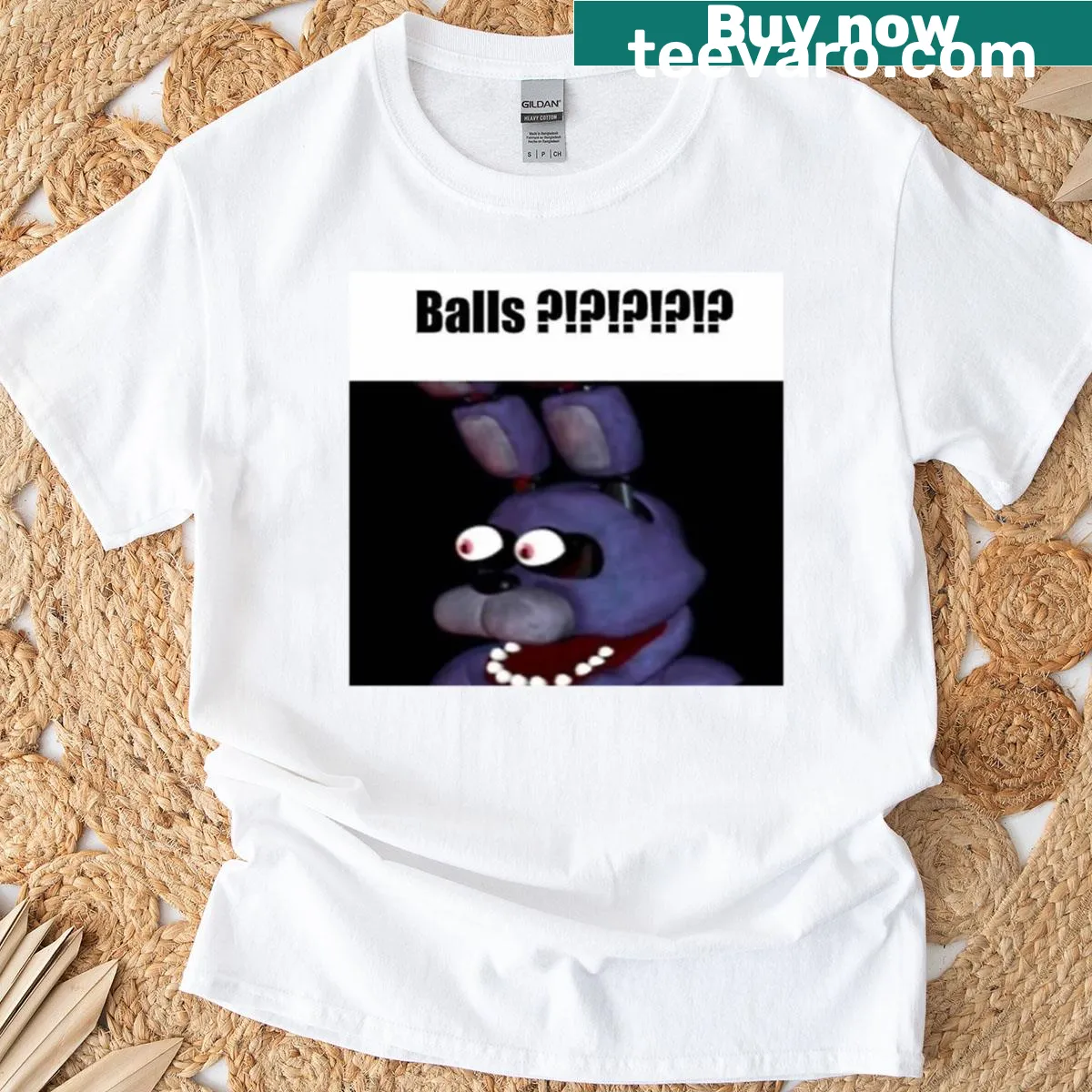 FNAF Bonnie meme T-shirt featuring Jaiden Animations design — on a men's t-shirt