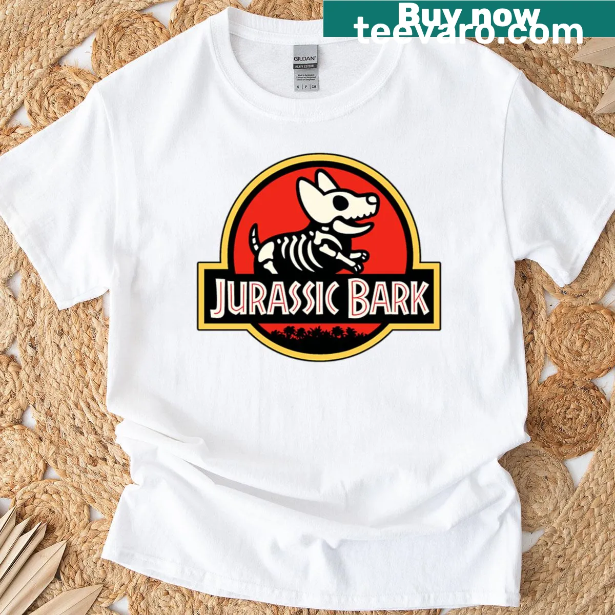 Humorous dog dinosaur graphic on a tee — on a men's t-shirt