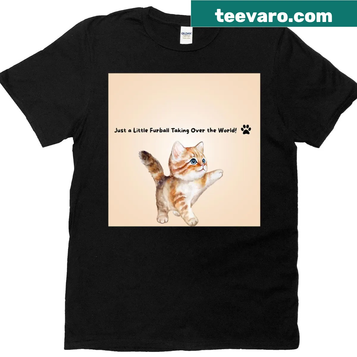 Cute cat illustration T-shirt with furball design — on a men's t-shirt
