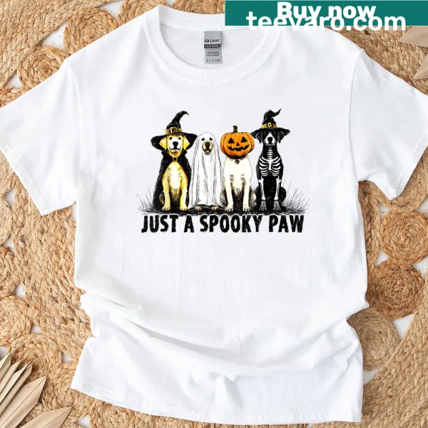 Cute dog Halloween T-shirt with ghost and paw print design