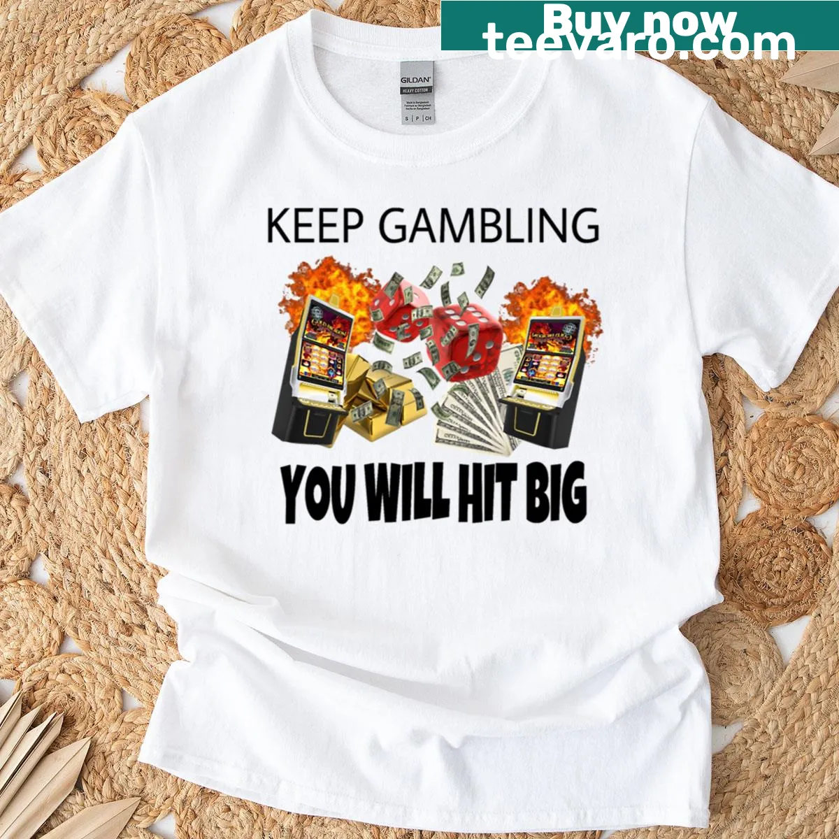 Humorous gambling-themed t-shirt with a playful saying — on a men's t-shirt