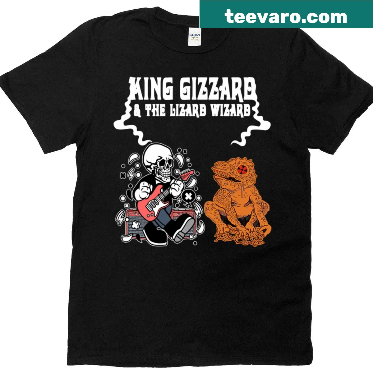 Funny King Gizzard Lizard Wizard t-shirt text design — on a men's t-shirt