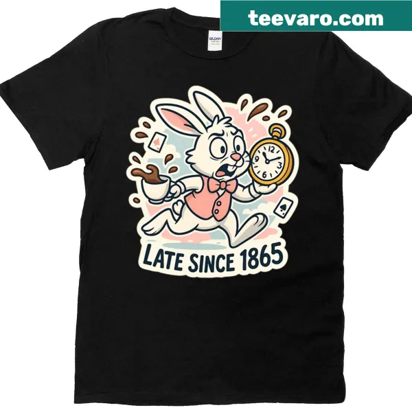 Oversized t-shirt with a white rabbit and 'Late Since 1865' text.