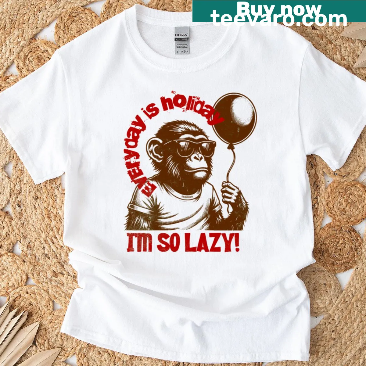 Vintage distressed t-shirt with a funny monkey graphic and humorous text — on a men's t-shirt