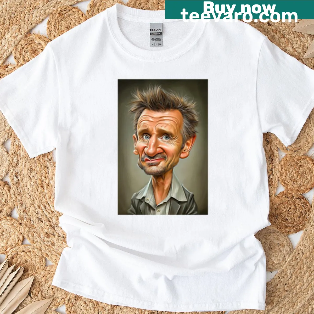 Graphic featuring Liam Neeson with a playful twist — on a men's t-shirt