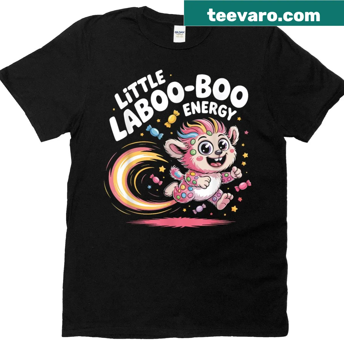 Cute candy monster design t-shirt for kids featuring playful graphics — on a men's t-shirt