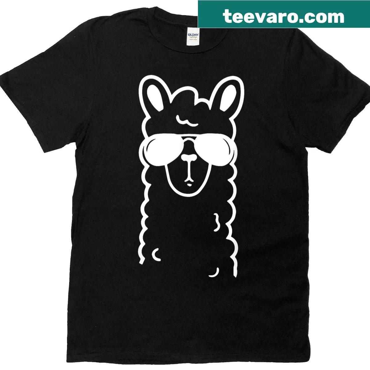 Cartoon llama wearing glasses on a funny Halloween t-shirt — on a men's t-shirt