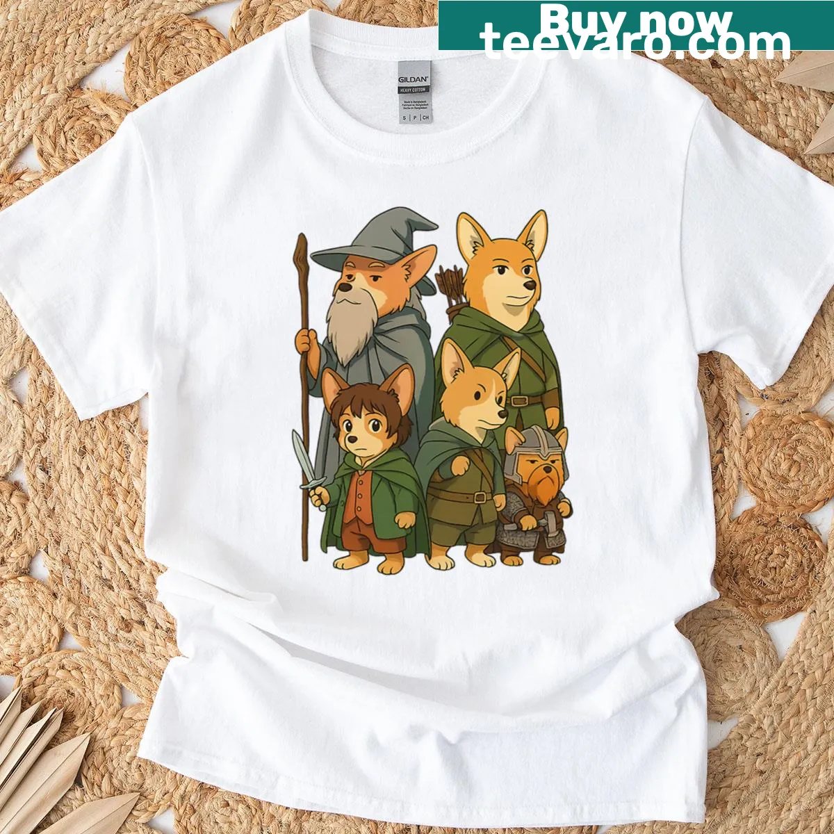 Corgi parody t-shirt inspired by Lord of the Rings — on a men's t-shirt