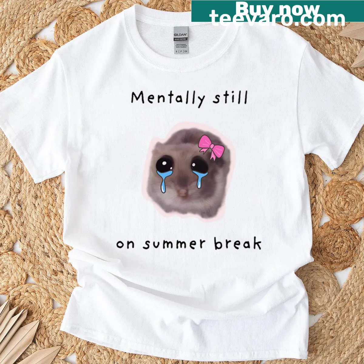 Cartoon hamster design representing sadness about the end of summer break — on a men's t-shirt
