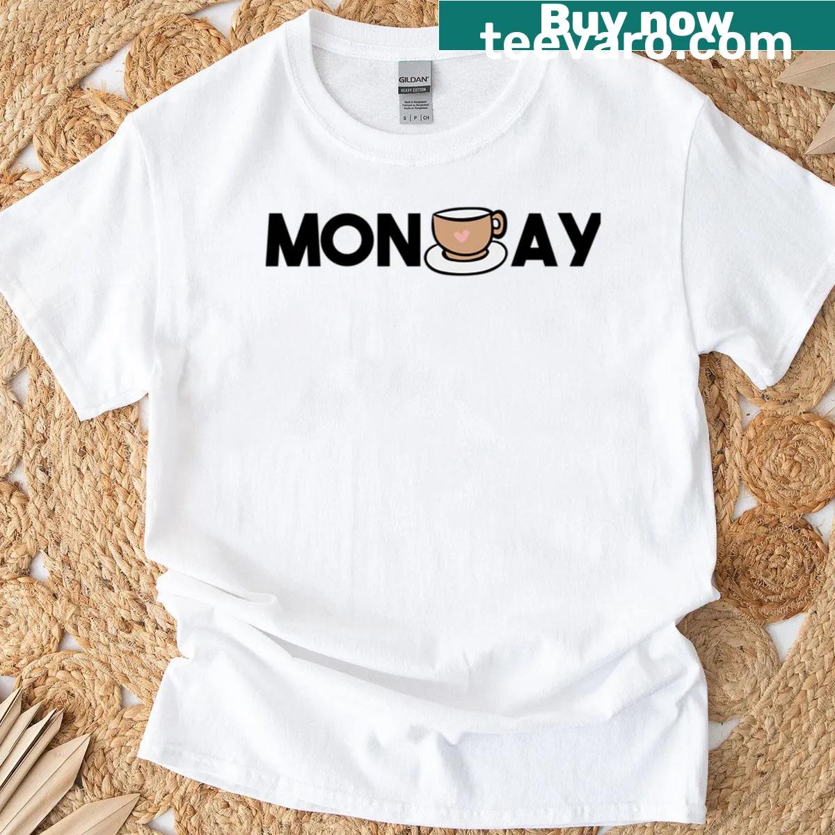 Funny t-shirt with 'Monday Coffee' text and design — on a men's t-shirt