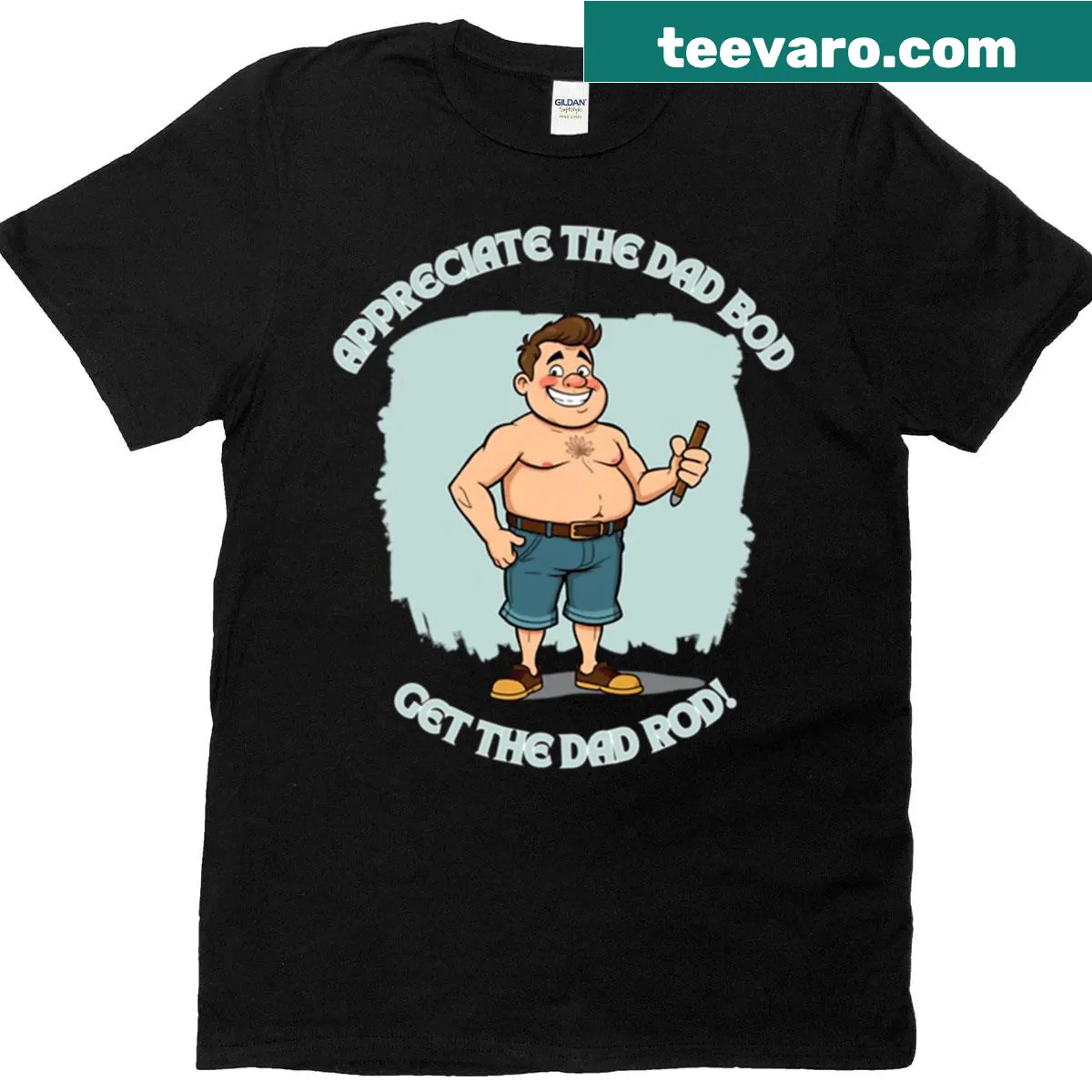 Funny lumberjack cartoon t-shirt with 'Morning Wood' text — on a men's t-shirt