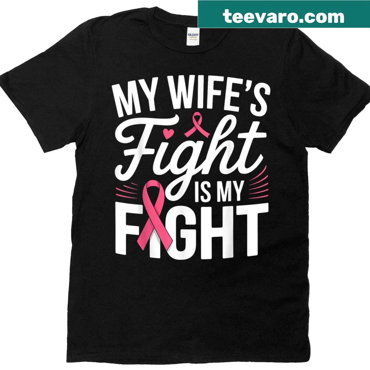 Supportive breast cancer awareness graphic for husbands — on a men's t-shirt