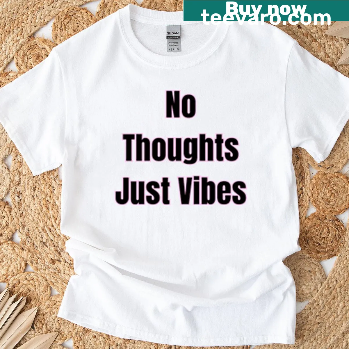 Aesthetic t-shirt with the phrase No Thoughts Just Vibes in stylish typography — on a men's t-shirt