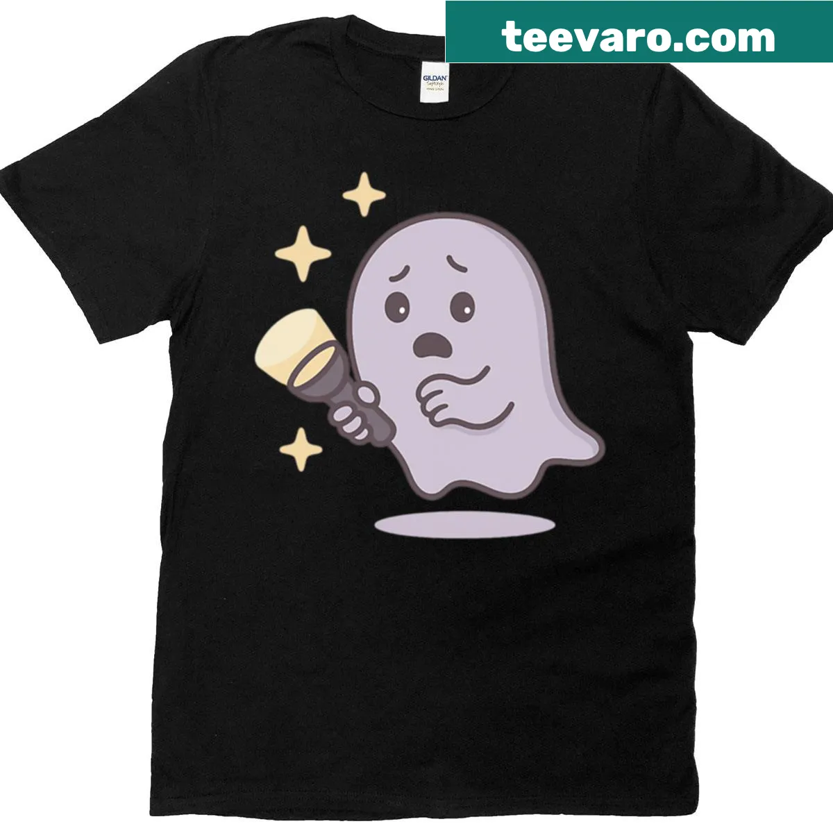 Oversized t-shirt with cute cartoon ghost design for casual wear — on a men's t-shirt