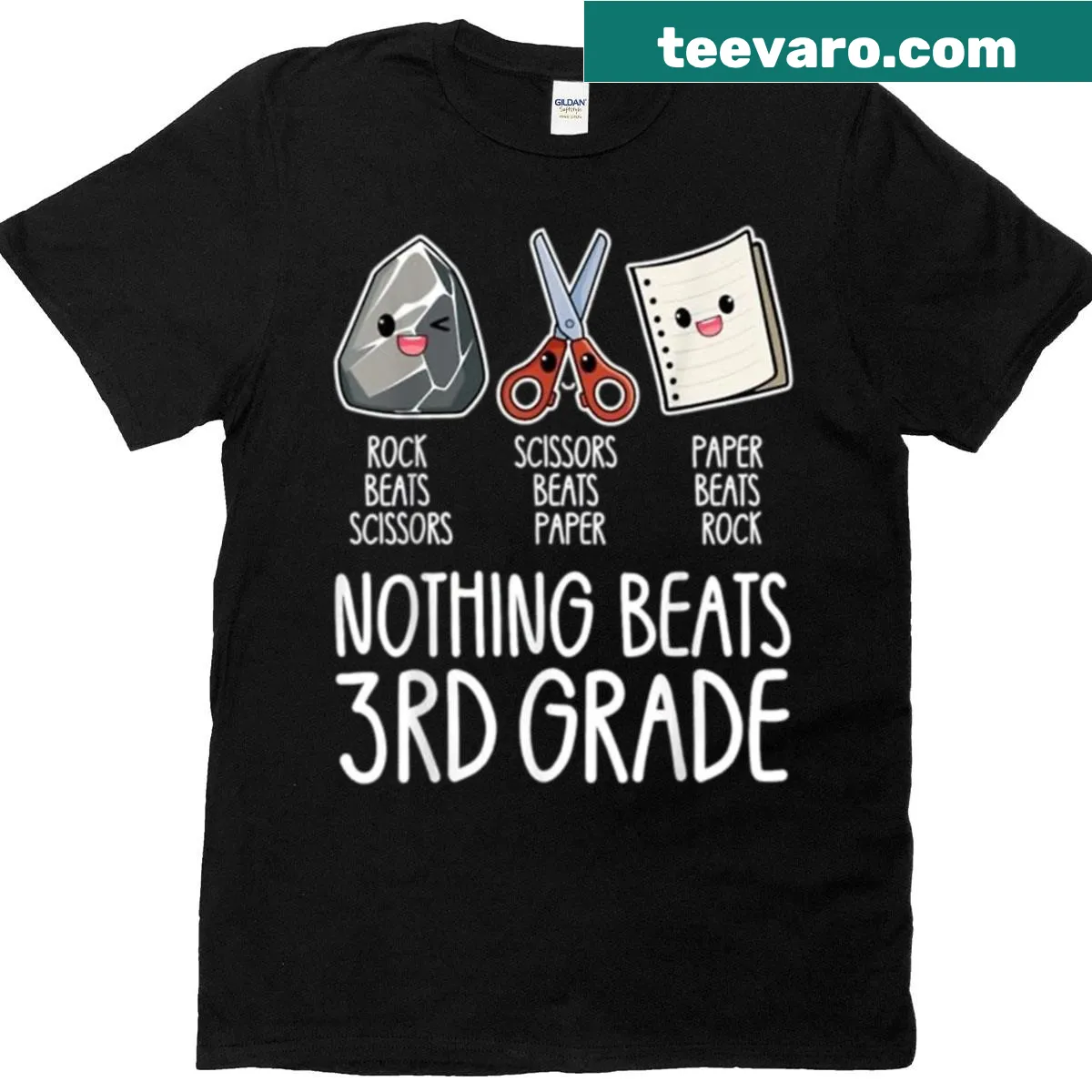 Funny 3rd grade t-shirt with rock paper scissors theme — on a men's t-shirt