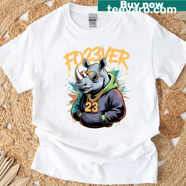 T-shirt featuring the phrase 'Number 23 Hip Hop Rhino' for music fans