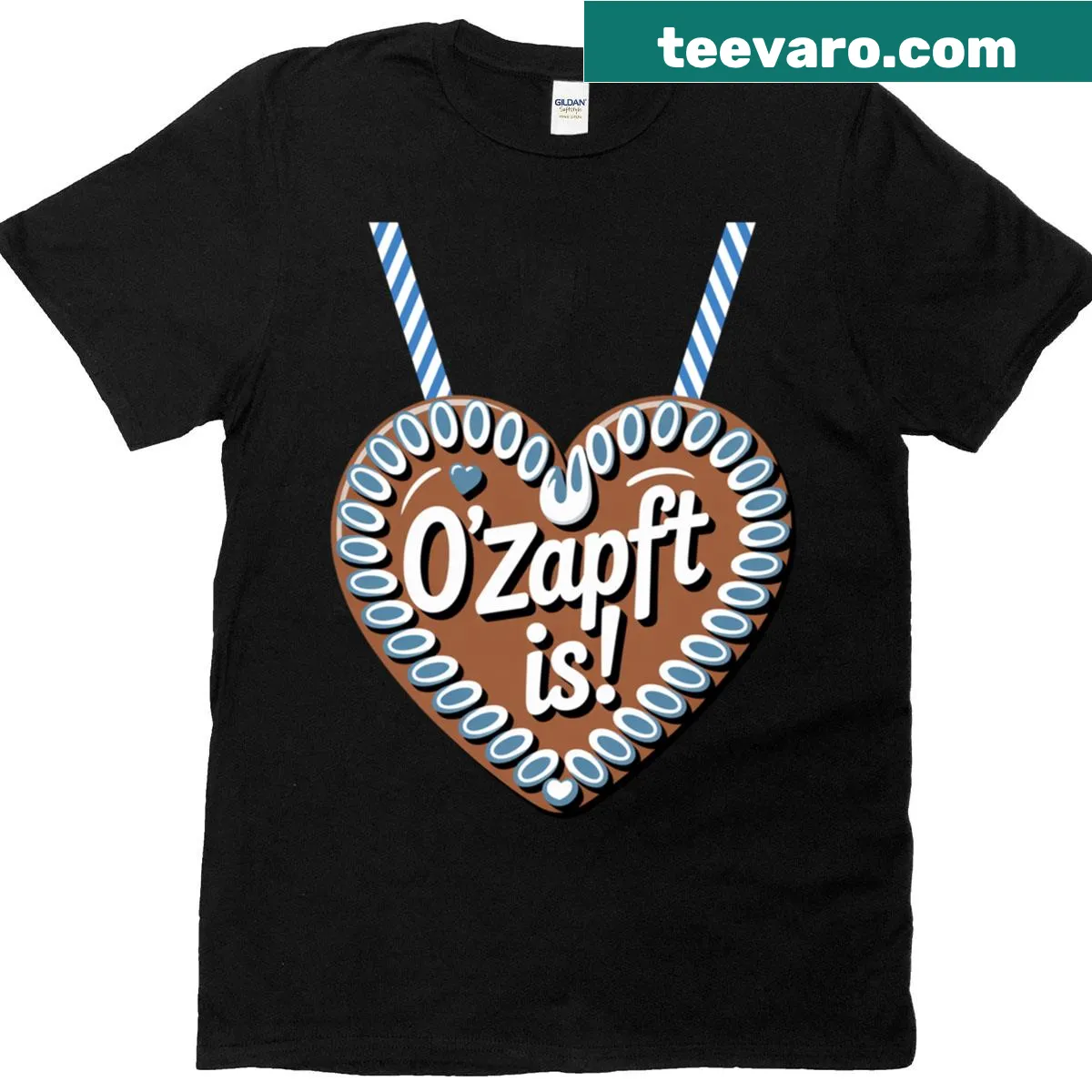 Gingerbread heart t-shirt featuring 'Ozapft Is' text — on a men's t-shirt